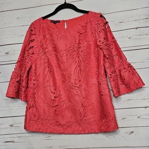 RSVP by Talbots Coral Lace Overlay Bell Sleeve Top